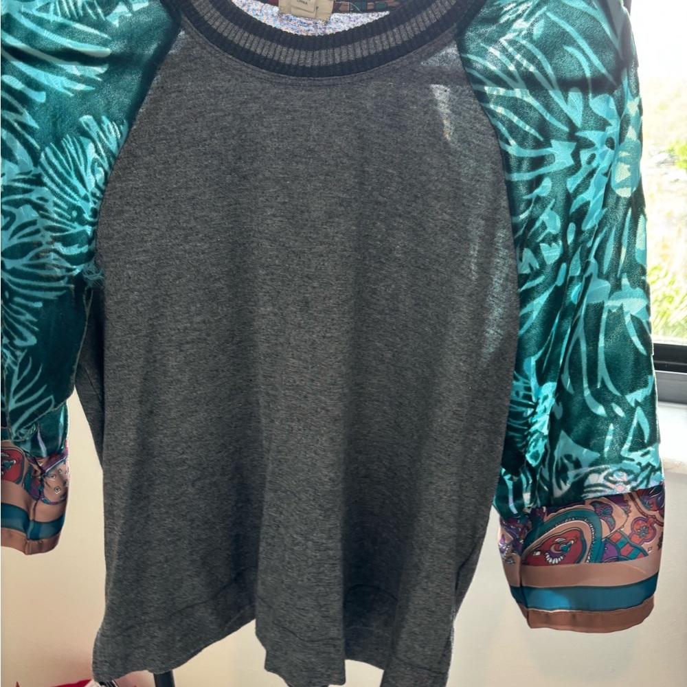 Anthropologie Gray and Teal Blouse